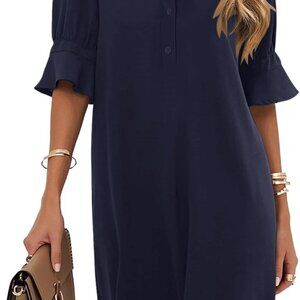 Women's Short Sleeve Business Casual Shift Dress V-Neck Ruffle Summer Wear